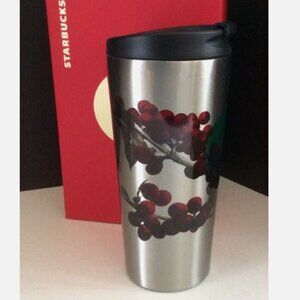 Starbucks Cherries Green Dot Collection Stainless Tumbler 16 oz Coffee Mug ~ NEW